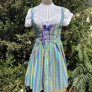 Handmade 1970’s dirndl cotton dress that laces up the front